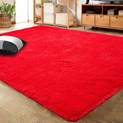 Picture of LOCHAS Ultra Soft Indoor Modern Area Rugs Fluffy Living Room Carpets for Children Bedroom Home Decor Nursery Rug 5.3x7.5 Feet, Red