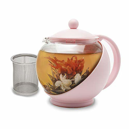 Picture of Primula Half Moon Teapot with Removable Infuser, Borosilicate Glass Tea Maker, Stainless Steel Filter, Dishwasher Safe, 40-Ounce, Pink