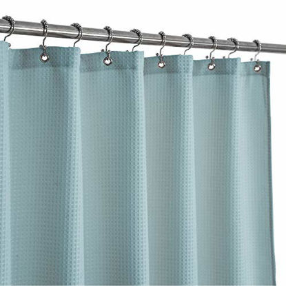 Picture of Stall Shower Curtain Fabric 36 x 72 Inch, Waffle Weave, Hotel Luxury Spa, 230 GSM Heavy Duty, Water Repellent, Blue Pique Pattern Decorative Bathroom Curtain
