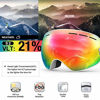 Picture of ZIONOR X Ski Snowboard Snow Goggles OTG Design for Men Women with Spherical Detachable Lens UV Protection Anti-fog (VLT 21% White Frame Grey Revo Red Lens)