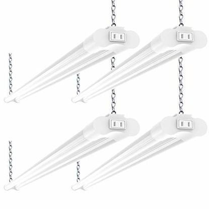 Picture of Bbounder 4 Pack Linkable LED Utility Shop Light, 4 FT, 4000 LM, 48 Inch Integrated Fixture for Garage, 40W Equivalent 250W, 5000K Daylight, Surface + Suspension Mount, White