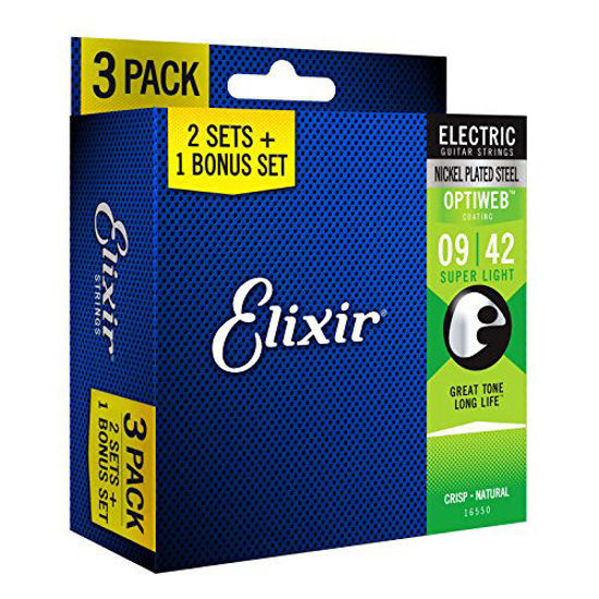 Picture of Elixir Strings 16550 Guitar Strings with OPTIWEB Coating, 3 Pack, Super Light (.009-.042)