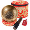 Picture of SHANSHUI Singing Bowl, 5 inch Meditation Tibetan Set, Nepal Antique Mantra Carving Hand Hammered, Sound For Yoga Chakras Healing Meditation -Red