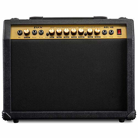 Picture of LyxPro 40 Watt Guitar Amplifier Built In Speaker Active Passive, Headphone And Microphone,Aux Input Includes Gain Bass Middle Treble Delay Time Repeat Volume And Grind