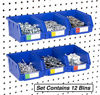Picture of Pegboard Bins - 12 Pack Blue Large - Hooks to Any Peg Board - Organize Hardware, Accessories, Attachments, Workbench, Garage Storage, Craft Room, Tool Shed, Hobby Supplies, Small Parts