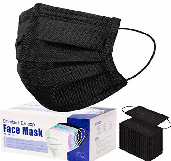 Picture of 50 PCS Black Disposable Face Masks Breathable Dust Mask with Stretchable Earloops Black Face Mask for Adult, Men, Women, Outdoors