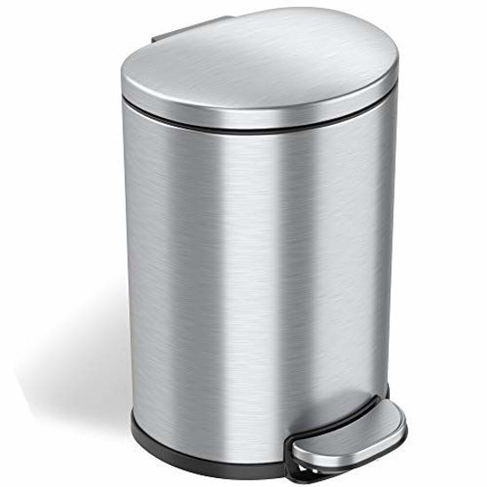 Picture of iTouchless SoftStep 2 Gallon Small Semi-Round Bathroom Step Trash Can with Removable Inner Bucket and AbsorbX Odor Filter, Stainless Steel, 7 Liter Pedal Garbage Bin for Bedroom, Office Cubicle