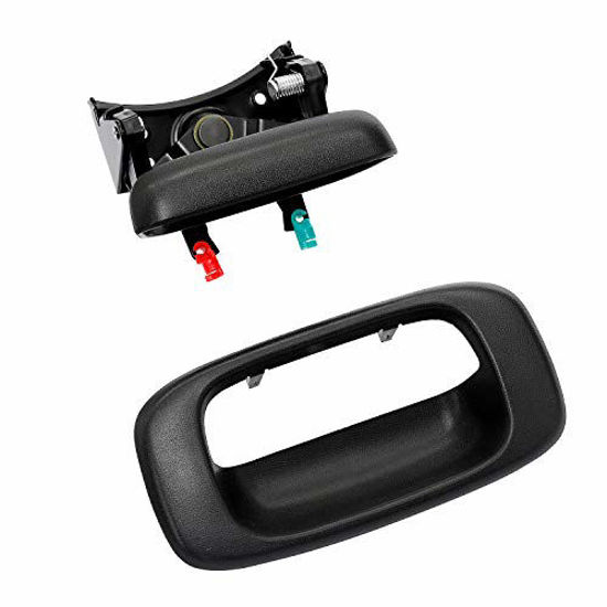 Picture of Tailgate Handle Latch and Bezel Trim with Rod Clips | for 1999-2007 Chevy Silverado GMC Sierra 1500 2500 3500 | Replaces# 15997911, 15228539, 15228541, 15228540