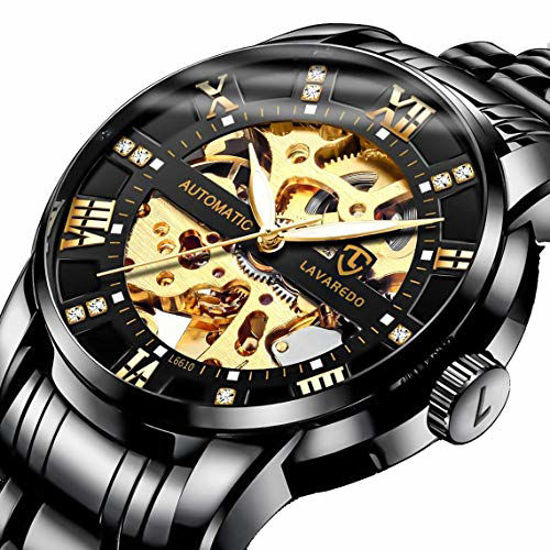 GetUSCart Men s Watch Black Mechanical Stainless Steel Skeleton