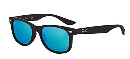 Picture of Ray-Ban RB2132 New Wayfarer Sunglasses Unisex, Matte Black Frame Blue Mirror Lens, 52 mm