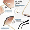 Picture of Dollger Rimless Rectangle Sunglasses Glasses For Women Men Frameless Trendy rimless glasses Retro 90s Sunglasses DARK TEA