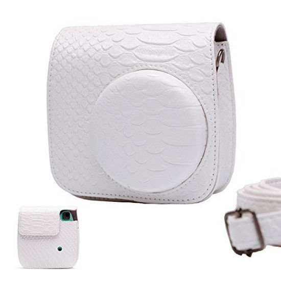 Picture of Hellohelio Fujifilm instax Mini 9/8/8+ case, 1980S Retro Faux Snakeskin Groovy Case for Fujifilm Instax Mini 9/8/8+ Instant Film Camera (White)