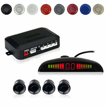 Picture of EKYLIN Car Auto Vehicle Reverse Backup Radar System with 4 Parking Sensors Distance Detection + LED Distance Display + Sound Warning (Black Color)