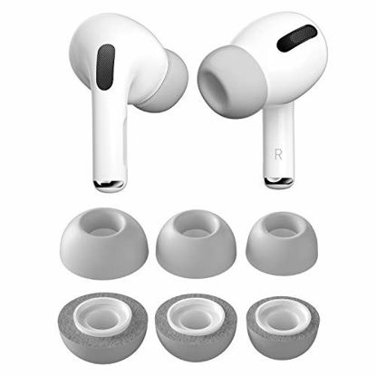 Picture of PZOZ 3 Pairs Replacement Ear Tips Compatible with Apple AirPods Pro, Memory Foam Reducing Noise in-Ear Eartips Accessories (Fit in The Charging Case) (S/M/L, Gray)