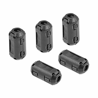 Picture of uxcell 5mm Ferrite Cores Ring Clip-On RFI EMI Noise Suppression Filter Cable Clip, Black 5pcs