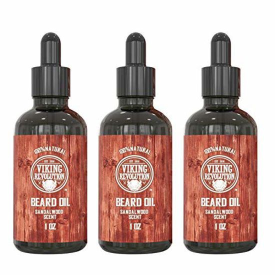 Picture of Beard Oil Conditioner - All Natural Sandalwood Scent with Organic Argan & Jojoba Oils - Softens & Strengthens Beards and Mustaches for Men (Sandalwood, 3 Pack)