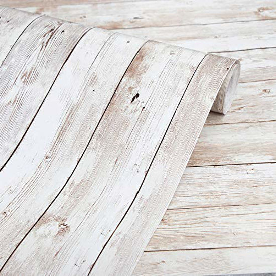 Picture of Wood Wallpaper 17.71" X 118" Self-Adhesive Removable Wood Peel and Stick Wallpaper Decorative Wall Covering Vintage Wood Panel Interior Film Wood Wallpaper