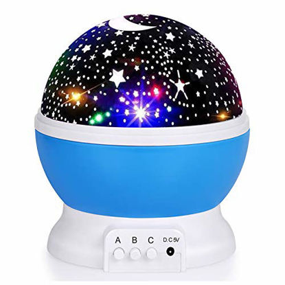 Picture of Kids Star Night Light, 360-Degree Rotating Star Projector, Desk Lamp 4 LEDs 8 Colors Changing with USB Cable, Best for Children Baby Bedroom and Party Decorations