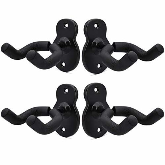 Picture of Guitar Wall Mount, Guitar Wall Hanger Stands Holders Hooks 4 Pack- Home and Studio Guitar Keeper - Metal Guitar Style Acoustic Electric Bass Ukulele Guitars Wall Hangers