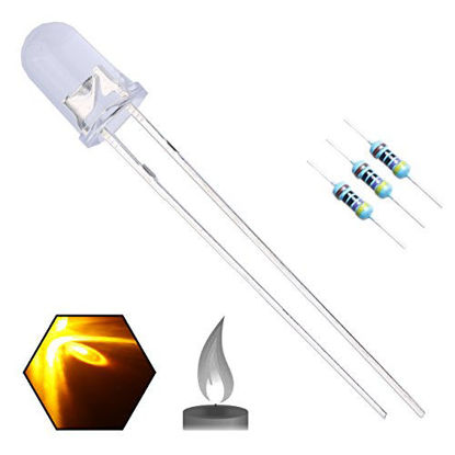 Picture of EDGELEC 100pcs 5mm Yellow Flicker Flickering LED Diodes Candle Flicking Lights Clear Round Lens 29mm Long Lead DC 2V Light Emitting Diode Lamp Bulb +100pcs Resistors (470ohm for DC 6-12V) Included