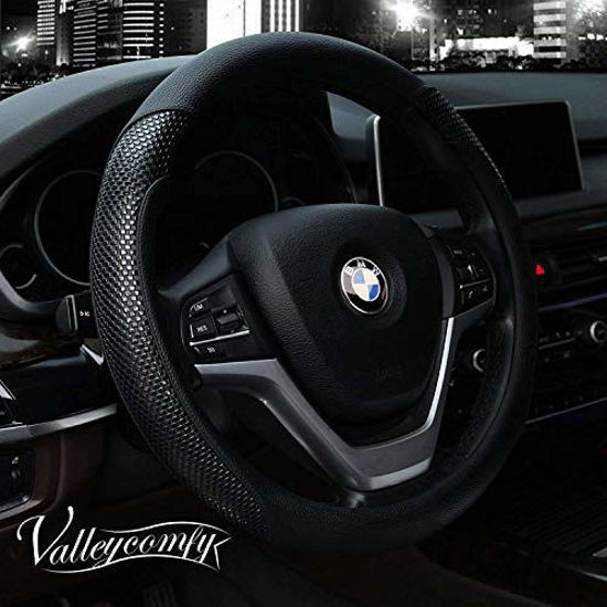 Picture of Valleycomfy Steering Wheel Cover with Microfiber Leather for Car Truck SUV 15 inch (Black)