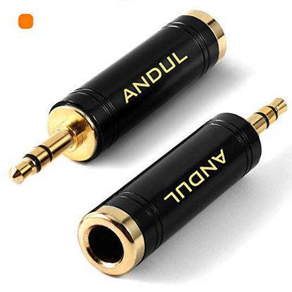 Picture of ANDUL 1/4'' to 3.5mm Stereo Pure Copper Headphone Adapter,3.5mm(1/8'') Plug Male to 6.35mm (1/4'') Jack Female Stereo Adapter for Headphone, Amp Adapte, Black 2-Pack
