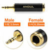 Picture of ANDUL 1/4'' to 3.5mm Stereo Pure Copper Headphone Adapter,3.5mm(1/8'') Plug Male to 6.35mm (1/4'') Jack Female Stereo Adapter for Headphone, Amp Adapte, Black 2-Pack