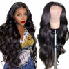 Picture of Body Wave Lace Closure Wig Human Hair Glueless 4x4 Lace Closure Wig Human Hair Wigs for Black Women Brazilian Hair Pre Plucked Bleached Knots Wet and Wavy Natural Black(18 inch Body Wave Wig)