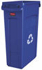 Picture of Rubbermaid Commercial Products Slim Jim Plastic Rectangular Recycling Bin with Venting Channels, 23 Gallon, Blue Recycling (FG354007BLUE)