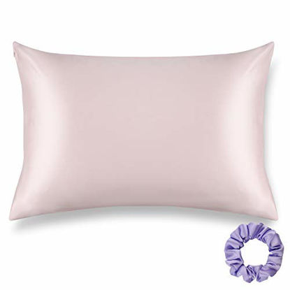 Picture of ALASKA BEAR Natural Silk Pillowcase, Hypoallergenic, 19 Momme, 600 Thread Count 100 Percent Mulberry Silk, Queen Size with Hidden Zipper (1, Pink)