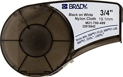 Picture of Brady Authentic (M21-750-499) Multi-Purpose Nylon Label for General Identification, Wire Marking, and Laboratory Labeling, Black on White material - Designed for BMP21-PLUS and BMP21-LAB Label Printers, .75" Width, 16' Length