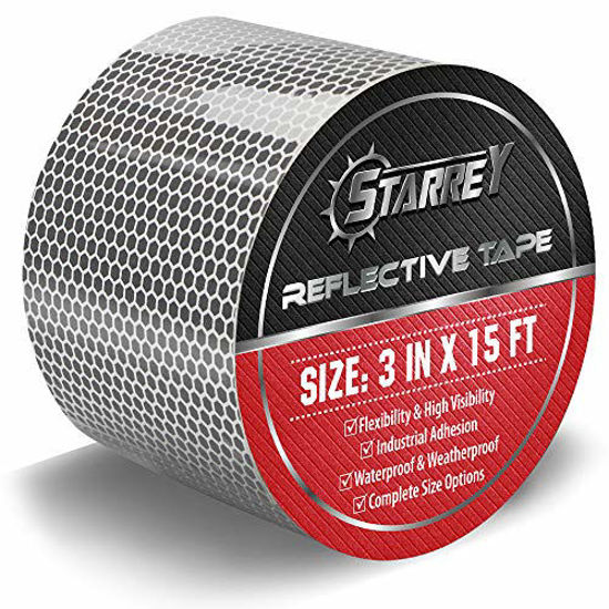 Picture of Starrey Flexible Reflective Tape White Silver 3 Inch X 15 Feet High Intensity Grade DOT-C2 Safety Tape Waterproof Conspicuity Trailer Reflector 