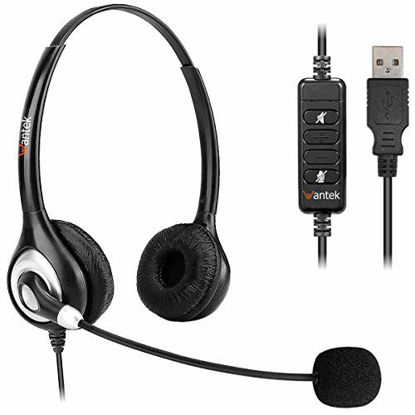 Picture of Corded USB Headsets Stereo with Noise Cancelling Mic and in-line Controls, Wantek UC Business Headset for Skype, SoftPhone, Call Center, Crystal Clear Chat, Super Lightweight, Ultra Comfort (UC602)