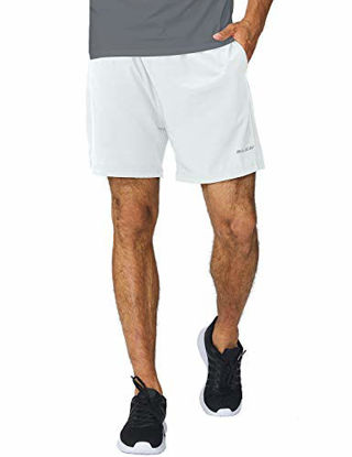 Picture of BALEAF Men's Woven 5 Inches Running Workout Shorts Zipper Pocket White Size XL