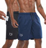 Picture of G Gradual Men's 7" Workout Running Shorts Quick Dry Lightweight Gym Shorts with Zip Pockets (Navy Blue/Black, X-Large)