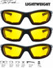 Picture of Motorcycle Riding Glasses Padded Frame Lens Block 100% UVB for Outdoor Activity Sport (27-Black, 3 Pairs of Yellow)