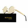 Picture of Ronsou Steampunk Style Round Vintage Polarized Sunglasses Retro Eyewear UV400 Protection Matel Frame golden frame/pink lens