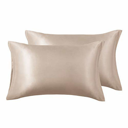 Picture of Love's cabin Silk Satin Pillowcase for Hair and Skin (Camel Taupe, 20x40 inches) Slip King Size Pillow Cases Set of 2 - Satin Cooling Pillow Covers with Envelope Closure