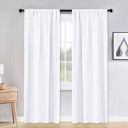 Picture of PONY DANCE Pure White Curtains - 42 x 90 inches Long Window Covering Rod Pocket Soft Fabric Polyester Drapes Room Darkening Thermal Curtain Draperies for Home Decoration, 2 Pieces