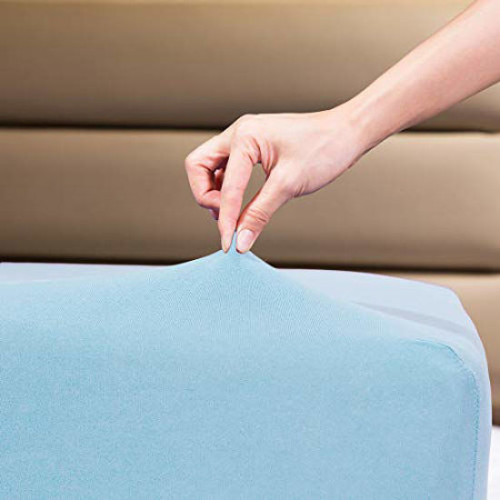 Picture of COSMOPLUS Fitted Sheet Full Fitted Sheet OnlyNo Flat Sheet or Pillow Shams,4 Way Stretch Micro-Knit,Snug Fit,Wrinkle Free,for Standard Mattress and Air Bed Mattress from 8 Up to 14,Baby Blue