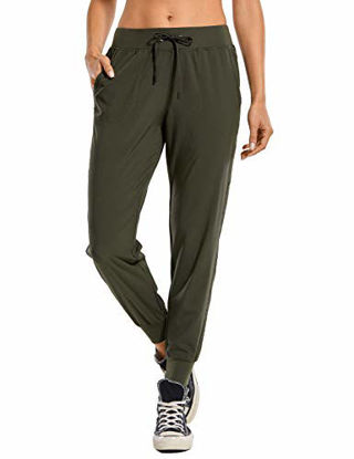 Picture of CRZ YOGA Women's Lightweight Joggers Pants with Pockets Drawstring Workout Running Pants with Elastic Waist Dark Olive Medium