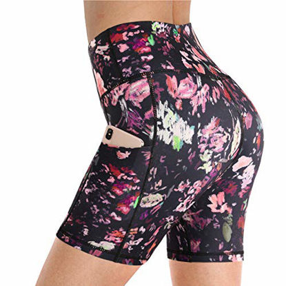 Picture of Promover High Waist Yoga Shorts for Women with Pockets Non See-Through Workout Running Pants (Side Pockets-Mixed Floral, Small)