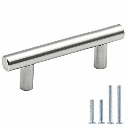 Picture of 500 Pack |Cabinet Handles Brushed Nickel Cabinet Pulls - homdiy Cabinet Hardware 2-1/2in Hole Centers Drawer Pulls Kitchen Cupboard Euro T Bar Dresser Pulls 201SN