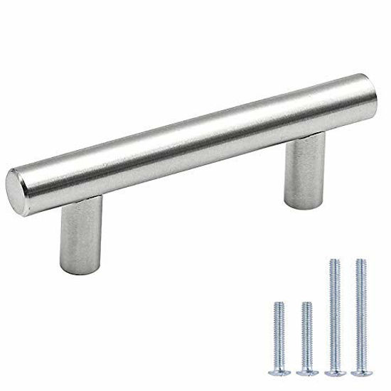 Picture of 500 Pack |Cabinet Handles Brushed Nickel Cabinet Pulls - homdiy Cabinet Hardware 2-1/2in Hole Centers Drawer Pulls Kitchen Cupboard Euro T Bar Dresser Pulls 201SN