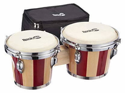 Picture of RockJam 7" and 8" Bongo Drum Set with Padded Bag and Tuning Key, Red and Natural Stripe