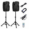 Picture of AKUSTIK Dual 2-Way Powered PA Speaker System, Portable DJ Speaker with Active + Passive Speakers, 2 Speaker Stands, Microphone, Bluetooth, USB/SD Card, FM Radio, Remote Control (Dual x 15 Inch)