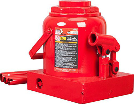 Picture of BIG RED T95007 Torin Hydraulic Stubby Low Profile Welded Bottle Jack, 50 Ton (100,000 lb) Capacity, Red