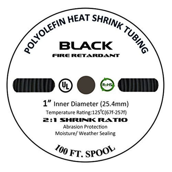 Picture of 100 FT 1" 25mm Polyolefin Black Heat Shrink Tubing 2:1 Ratio