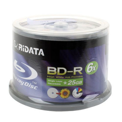 Picture of Ridata BD-R 6X 25GB Blu-ray Media White Inkjet Hub Printable Disc, Pack of 50