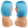 Picture of eNilecor Short Bob Hair Wigs 12" Straight with Flat Bangs Synthetic Colorful Cosplay Daily Party Wig for Women Natural As Real Hair+ Free Wig Cap (Blue)